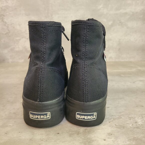 Superga Shoes Womens Size 8 Black High Top Canvas Platform Casual Sneakers Italy - Picture 4 of 8